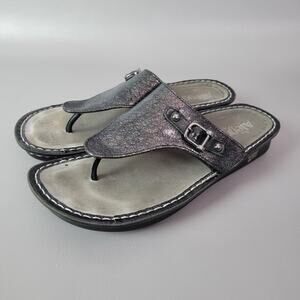Alegria Womens Vanessa Leaded Black Gray Patent Leather Thong Sandals 10.5